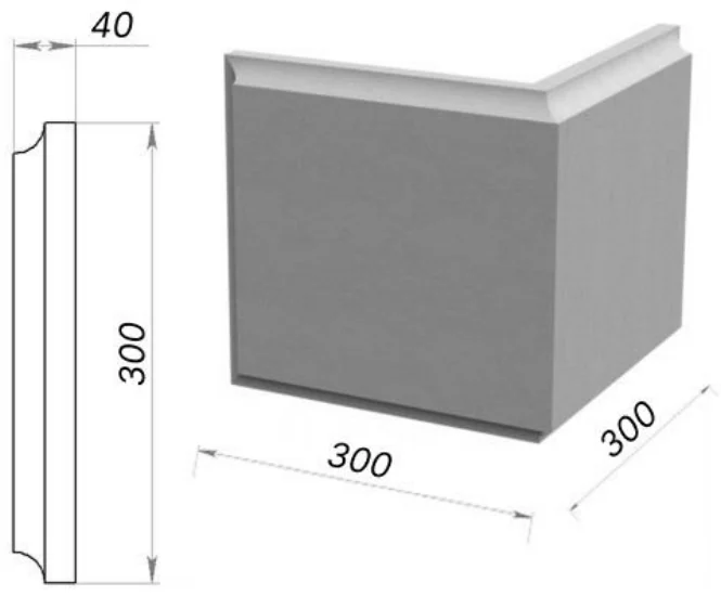Руст угловой 300×300×40 мм, артикул РУ-38468